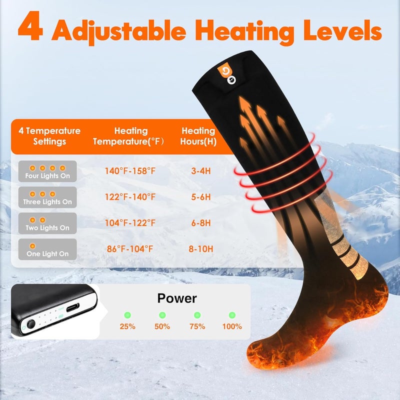 GIOIGOO Heated Socks with 4 Heating Levels 6000mAh Rechargeable Electric Heating Socks Washable Thermal Sock Winter Warming Hiking Sock for Adult Men Women Skiing Biking Fishing Running Outdoor Activities - Image 2
